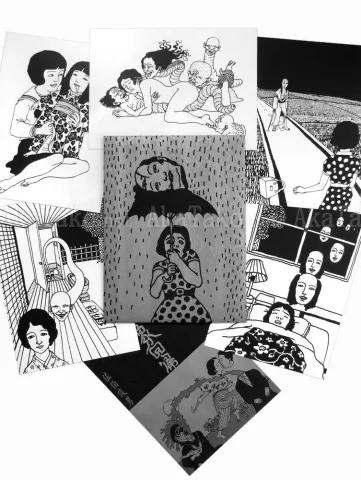 Toshio Saeki Black & White Print Set - 5 prints, bonus flyer, & paper envelope